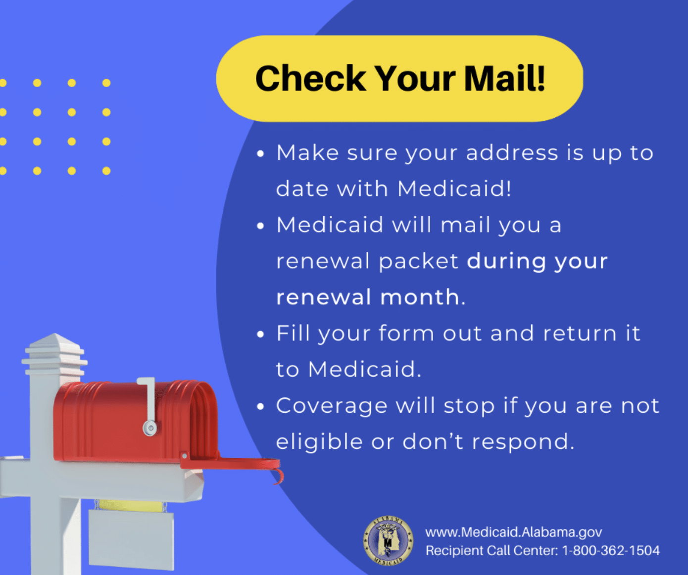 Alabama Medicaid public health emergency unwinding infographic